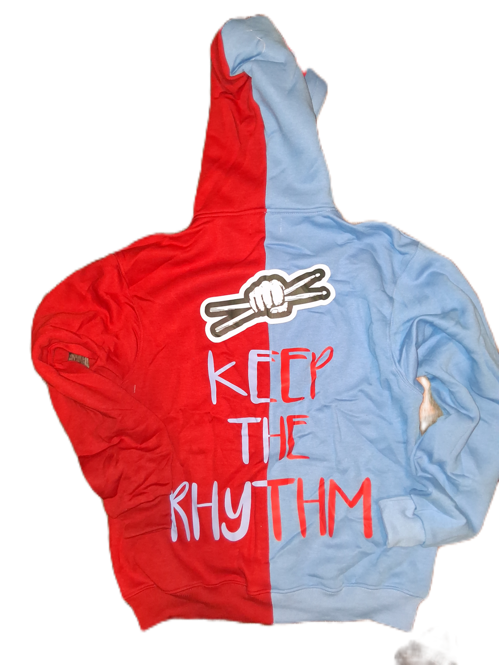 OBC SPLIT RED AND POWDER BLUE FLEECE BUTTON UP  HOODIE