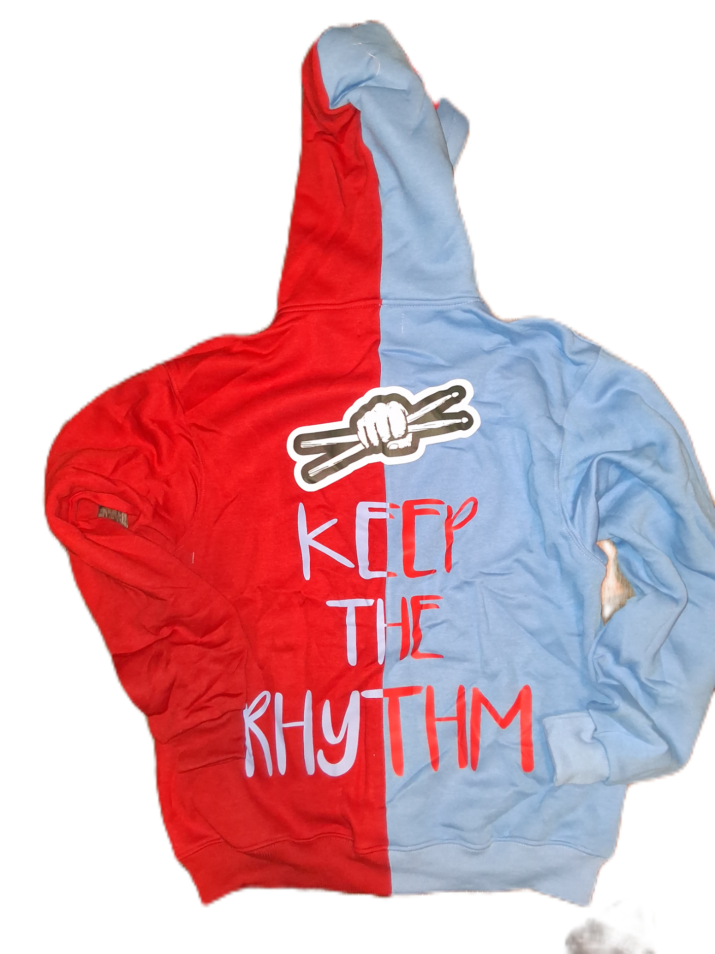 OBC SPLIT RED AND POWDER BLUE FLEECE BUTTON UP  HOODIE