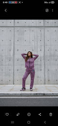 LADIES POLYESTER CHECKERED TRACKSUIT Pink
