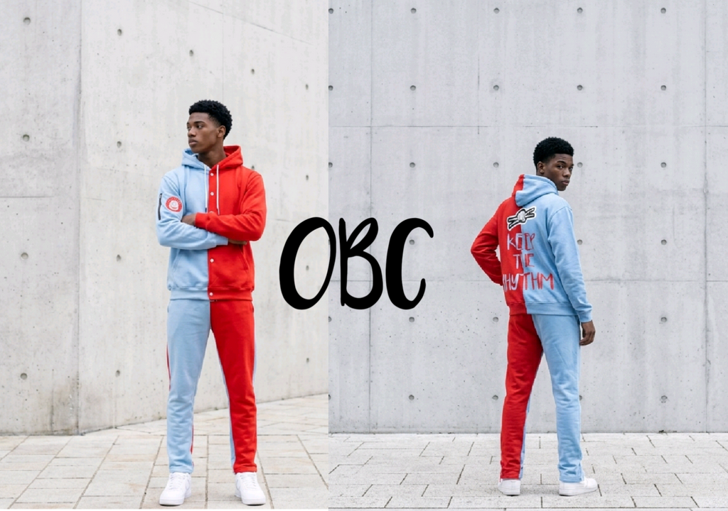 OBC SPLIT RED AND POWDER BLUE FLEECE BUTTON UP  HOODIE